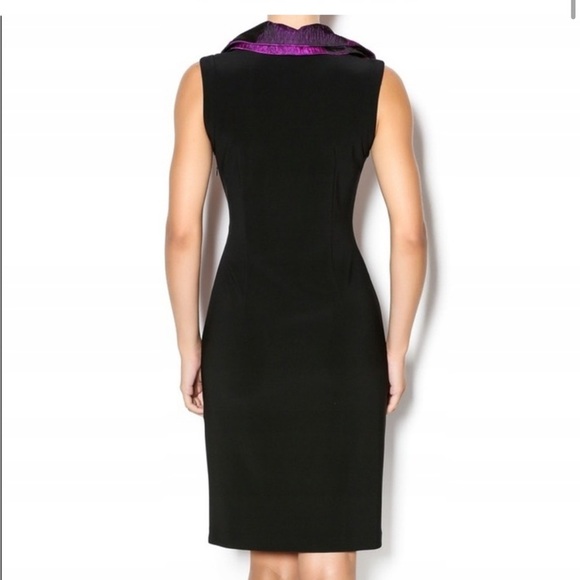Joseph Ribkoff Floral Sheath Dress Size 8 Black & Purple Party Cocktail Ruched - Picture 2 of 6